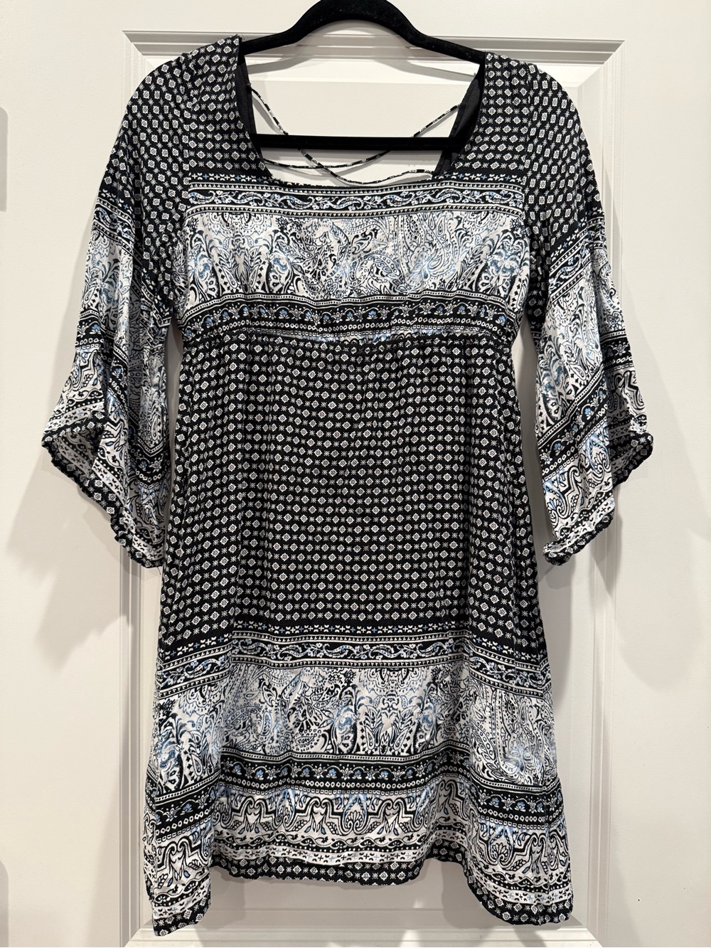 Black, White & Light Blue Paisley Mini Small Dress